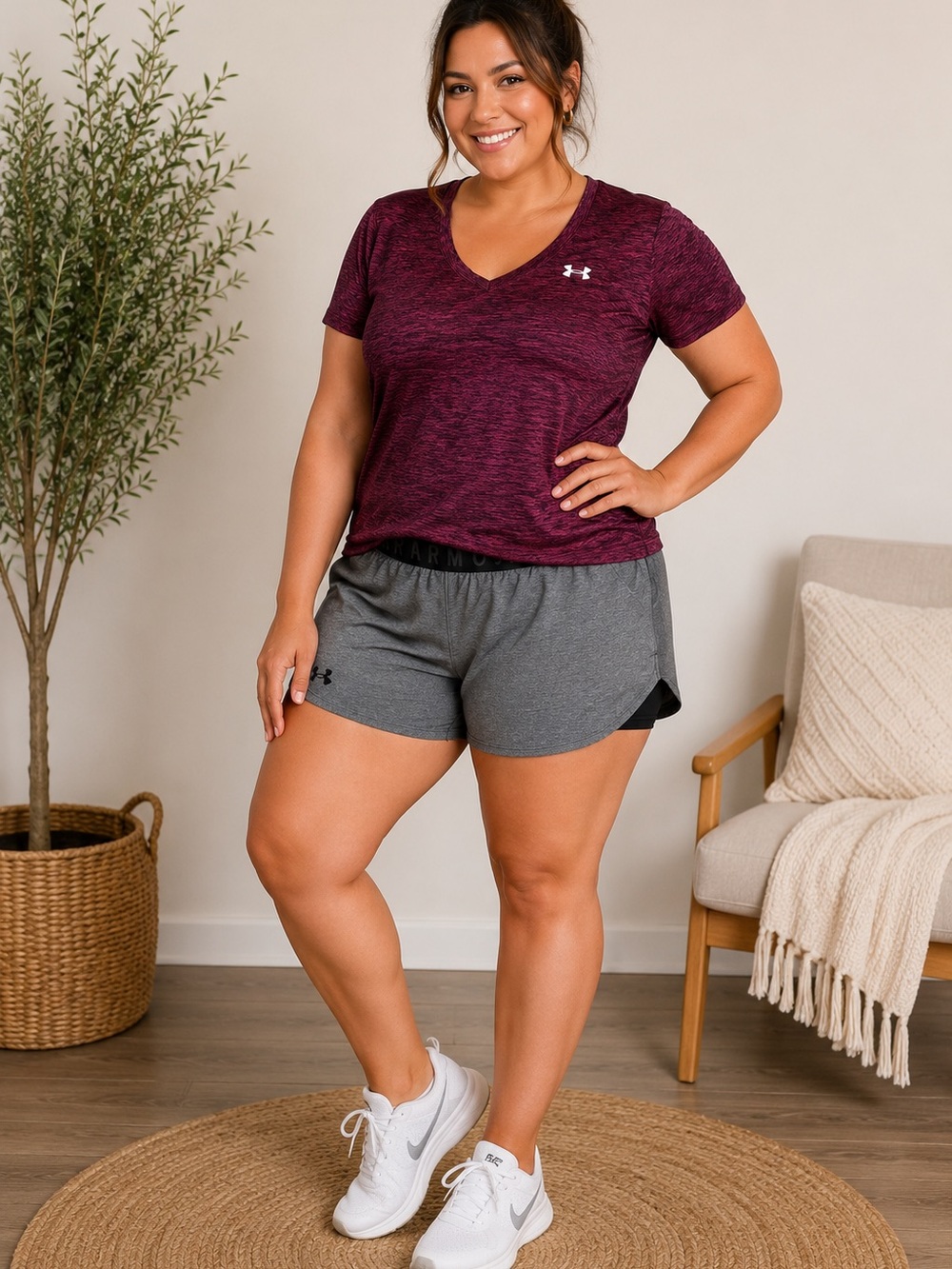 Under Armour Women’s Gray Xl Performance Running Shorts with shirt outfit set